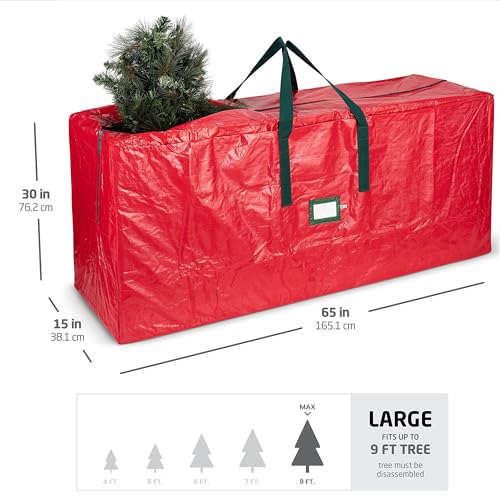 ZOBER 9 Ft Red Waterproof Christmas Tree Storage Bag with Handles & Label Slot