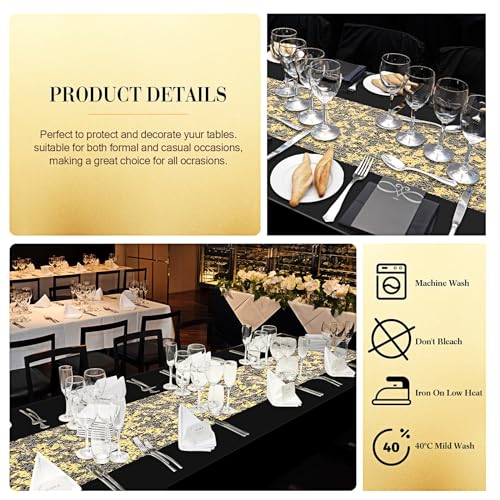 Black 12-Piece Rectangle Tablecloth and Sequin Gold Table Runner Set - Peryiter