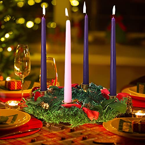 Dingion 12 Inch Christmas Advent Wreath with 4 Tapers - Red Series Holiday Decor