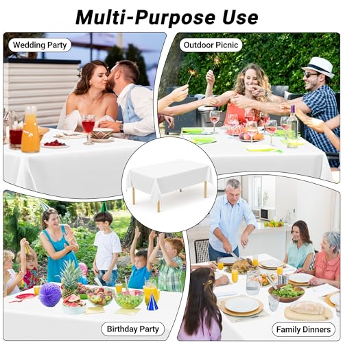 QZYL 4-Pack White Plastic Disposable Tablecloths 54x108 for Rectangles