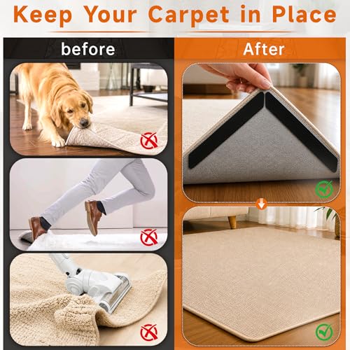 Non-Slip Rug Grippers for Hardwood Floors - 8 Pack Washable Carpet Tape
