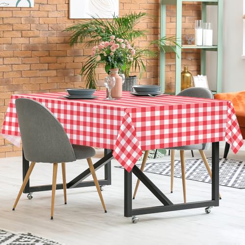 2 Pack Red Gingham Disposable Tablecloths, 54 x 108 Inch Plastic Table Cover