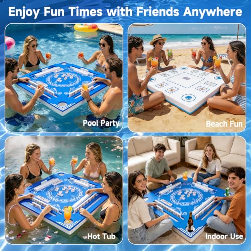 32-Inch Floating Mahjong Table for Pools, Double-Sided Game Mat with Cup Holders