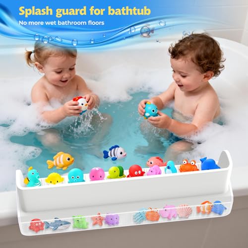 Silicone Bathtub Splash Guard with Mesh Toy Storage Organizer, Gray