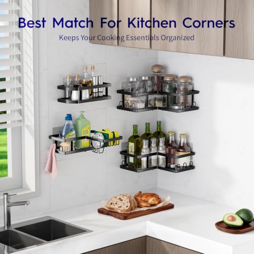 Black Corner Shower Caddy Organizer Rustproof No Drilling 4-Pack