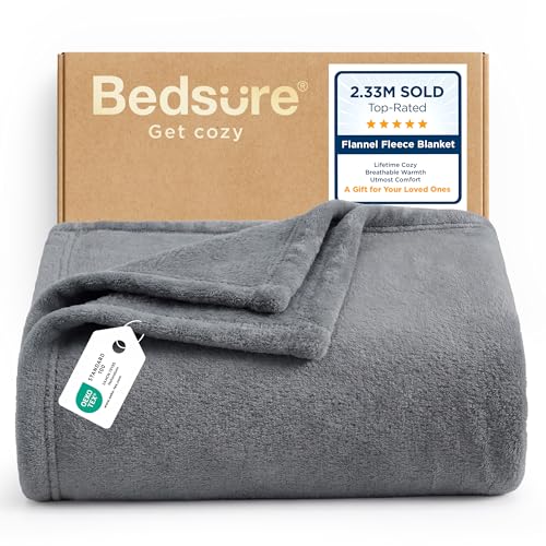 Soft Flannel Fleece Throw Blanket 50x60 Inches, Lightweight Cozy Grey