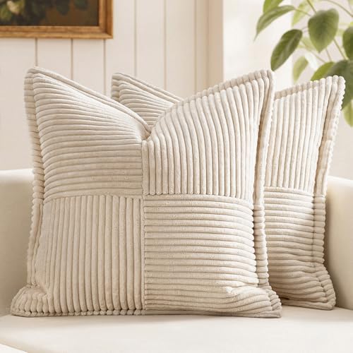 MIULEE Boho Corduroy Striped Throw Pillow Covers 18x18 Inch - 2 Pack