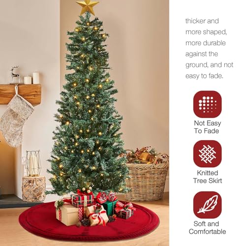 BinSuns Red Christmas Tree Skirt 48 Inch Rustic Knitted Holiday Decor