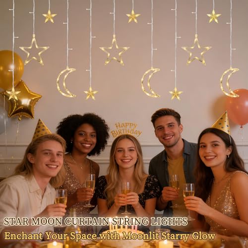 Moon Star Curtain String Lights 11.5ft 120LED with White Variation – Battery or USB Powered