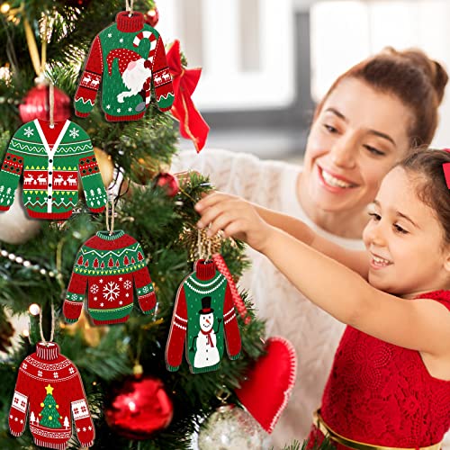 40 Pcs Christmas Ugly Sweater Wooden Ornaments Holiday Tree Decorations