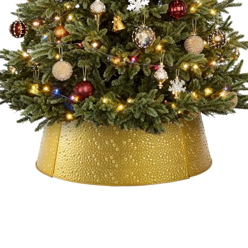 Sweetcrispy 26in Metal Christmas Tree Collar - 4-Panel Base Cover for 6-9ft artificial trees, Gold