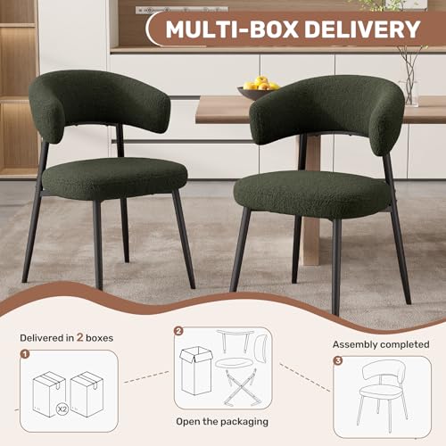Set of 4 Boucle Upholstered Dining Chairs with Curved Backrest and Metal Legs