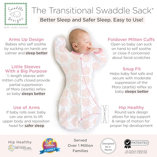 SwaddleDesigns Transitional Swaddle Sack, Arms Up Cotton Sleep Bag