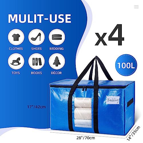 Extra Large Moving Bags with Zippers and Handles 93L Heavy Duty Totes