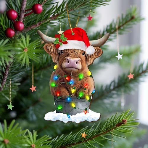 Highland Cow Christmas Ornament, Double-Sided Wooden Farm Animal Decor