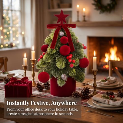 Mini Christmas Tree for Indoor Decor - Tabletop Holiday Decor with Ornaments