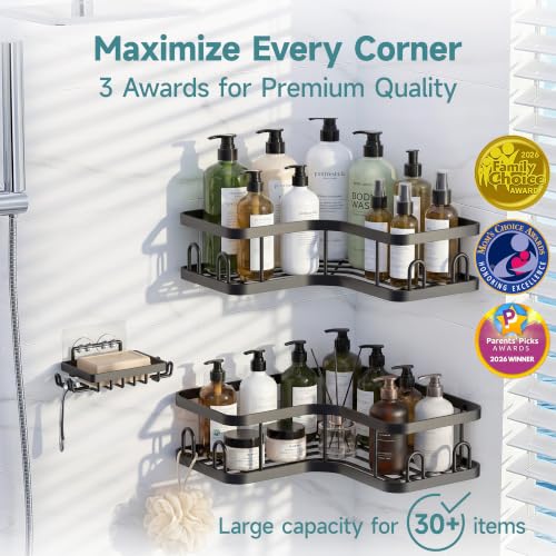 Veken Corner Shower Caddy 3-Pack, Rustproof Adhesive Shelves with Soap Holder