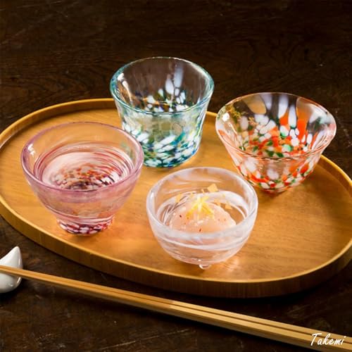 Japanese Sake Cups Set - Handcrafted Mini Glass Gift, 4 Pcs, 1.7 oz Each, Made in Japan