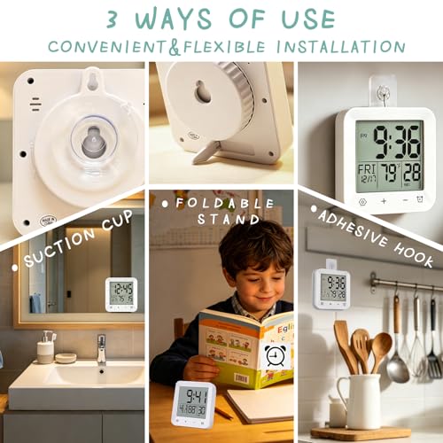 Waterproof Digital Bathroom Shower Clock with Countdown Timer and Temp