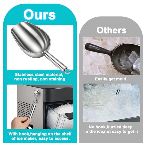 8oz Stainless Steel Ice Scoop with Magnetic Hook for Freezer and Kitchen