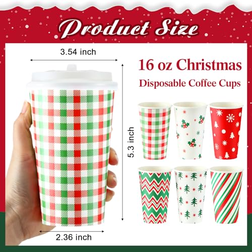 Sliner 60 Pcs Christmas Coffee Cups with Lids 16 oz, 6 Designs