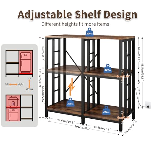 4-Tier Adjustable Kitchen Bakers Rack with Power Outlet and Storage Shelves
