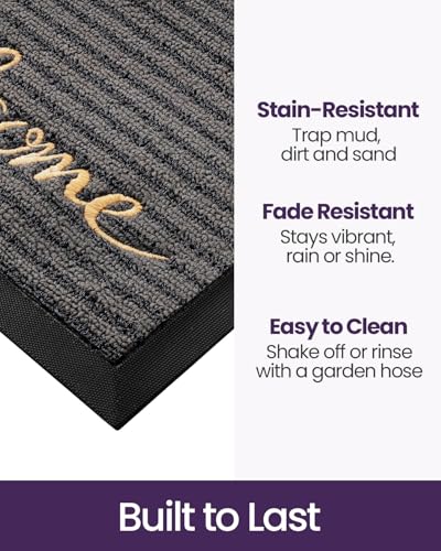 Heavy Duty Front Door Mat 24x36 - Non-Slip Outdoor Entryway Rug