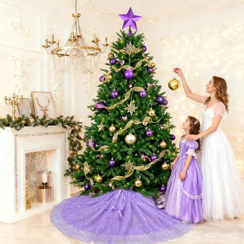 Lavender Purple Christmas Tree Skirt 48 Inch Tulle & Sequin Holiday Decor