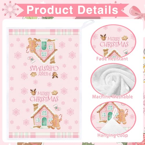 Gingerbread Pink Christmas Kitchen Towels Set of 6 - Holiday Housewarming Gift
