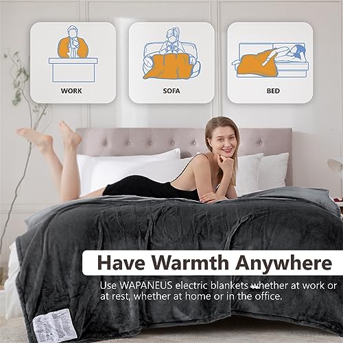 Electric Heated Blanket, Fast-Heating Flannel Throw, 72"x84", 10 Settings, Auto Shut Off - Grey