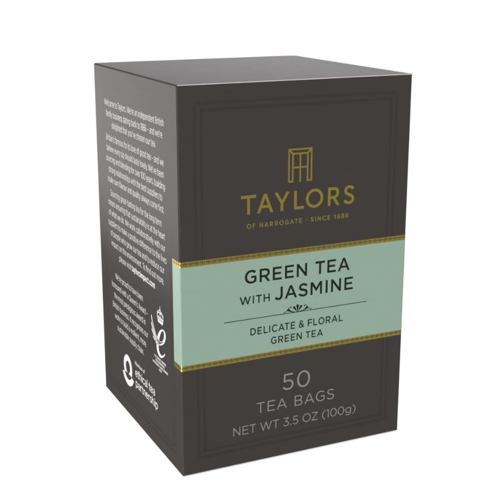 Taylors of Harrogate Green Tea - Jasmine Pillow Tea Bags, 50 Count | Delicate & Floral Flavor, Hot or Iced