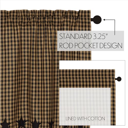 Black Star Cotton Window Swag Set, Buffalo Check Plaid Curtains, 36x36