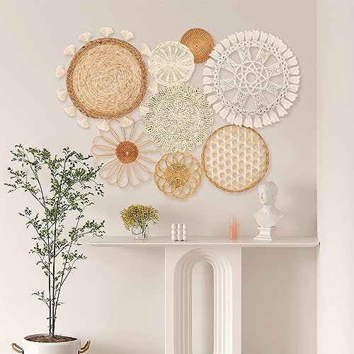 Boho Wall Basket Decor Set of 8 - Handwoven Seagrass Wall Hanging Art
