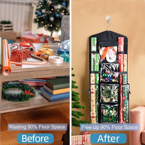Double-Sided Gift Bag and Wrapping Paper Storage Organizer with 360° Rotating Hook