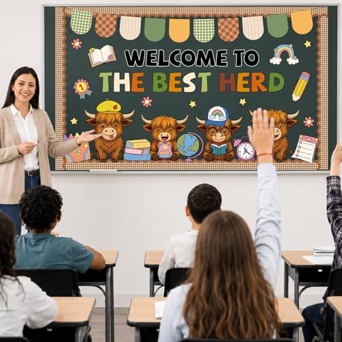 Highland Cow Bulletin Board Decor Set - Back to School Classroom Supplies