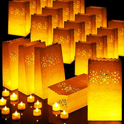 Crtiin 50 Pcs Luminary Bags with LED Tea Lights - Ethnic Style Lanterns for Parties