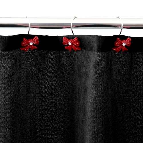 PopKozzi Red Christmas Bow Shower Curtain Hooks, 12Pcs - Resin Bow Tie Curtain Rings