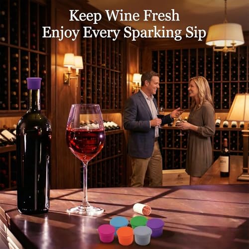 12 Pcs Reusable Silicone Wine & Champagne Bottle Stoppers - Airtight & Flexible