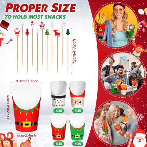 Jingmore 320 Pcs Christmas Disposable Charcuterie Cups & Bamboo Picks Set - 14 oz Cups, 4 Styles, Santa Snowman Pattern