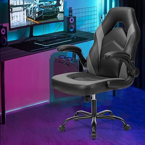 Ergonomic Gaming Desk Chair with Lumbar Support and Flip-Up Armrests