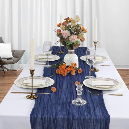6 Pack Navy Blue Cheesecloth Table Runners 35x120 Inch Boho Gauze Fabric