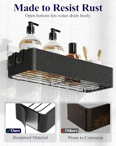 Adhesive Shower Caddy 2 Pack Large Rustproof Black Shower Shelf