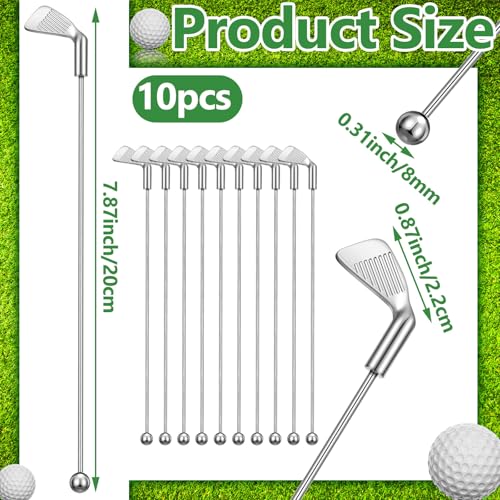 Hushee 10 Pcs Metal Golf Cocktail Stir Sticks - Reusable Swizzle Sticks for Drinks & Party Decorations - 7.87 Inches (Golf Clubs Variation)