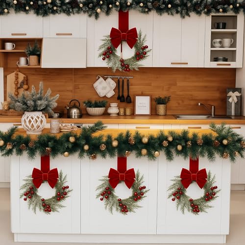 6-Piece Mini Christmas Candle Wreaths with Berries and Pinecones, 3.1 Inch