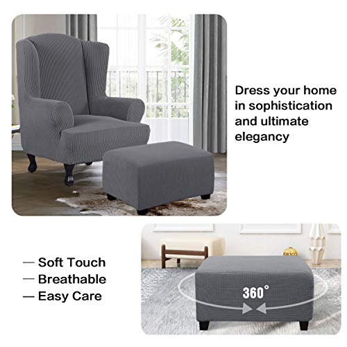 Stretch Jacquard Rectangle Ottoman Slipcover (Fits 29"-34") - Grey