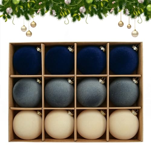 12pcs Navy & Blue Velvet Christmas Ornaments 2.4 Inch Holiday Tree Decor