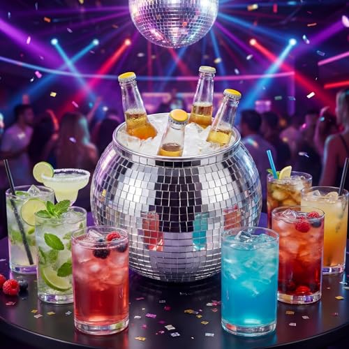 Disco Ball Punch Bowl Set with Ladle and 6 Glasses, 1.3 Gallon Party Server