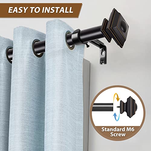 Square Curtain Rod Finials, 1-Inch and 7/8-Inch Decorative End Caps, Black