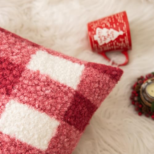 AQOTHES Red White Plaid Christmas Throw Pillow Covers 24x24 Inch Set of 2