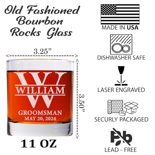 Personalized Whiskey Glass - 1 Whiskey Glass - Custom Monogram 11oz Old Fashioned Gift for Groomsmen & Best Man